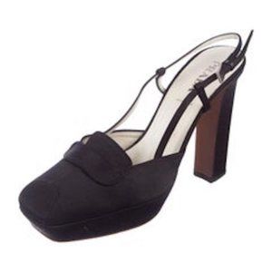 Black Silk Satin Prada Platform Evening Heels Pump